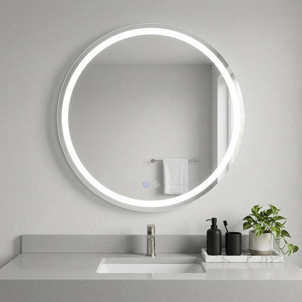 28" Round Lighted Frameless Anti Fog Bathroom Vanity Mirror HomeRoots