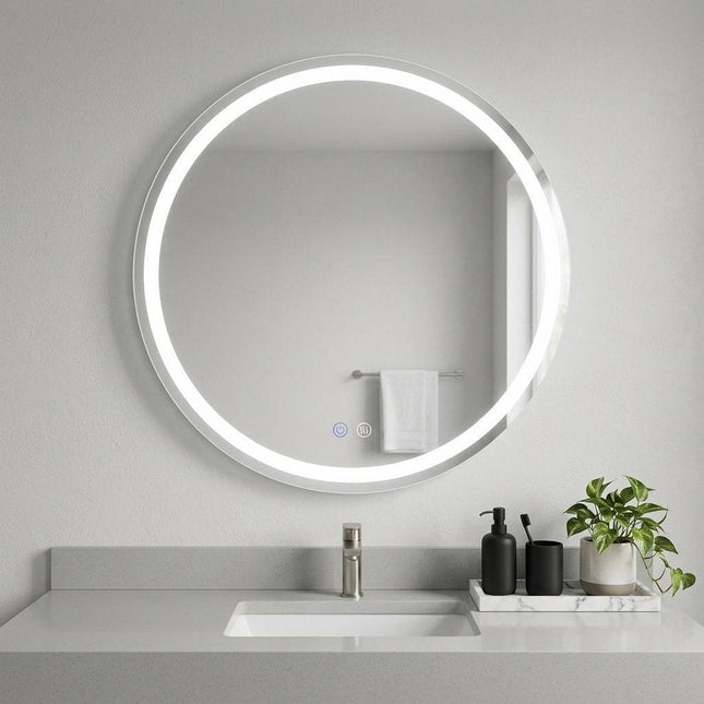 28" Round Lighted Frameless Anti Fog Bathroom Vanity Mirror HomeRoots
