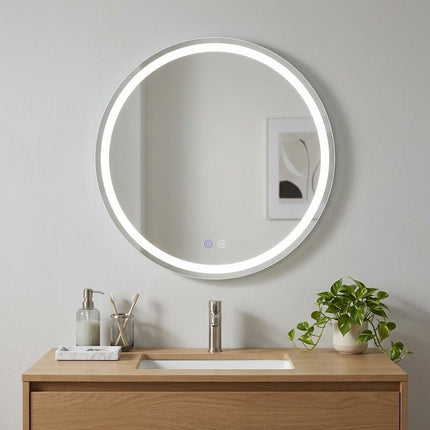 35" Round Lighted Frameless Anti Fog Bathroom Vanity Mirror HomeRoots