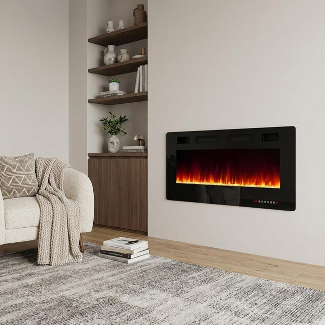 42" Black Metal Electric Fireplace