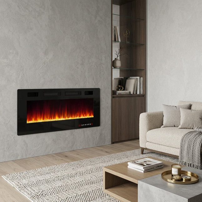 50" Black Metal Electric Fireplace HomeRoots