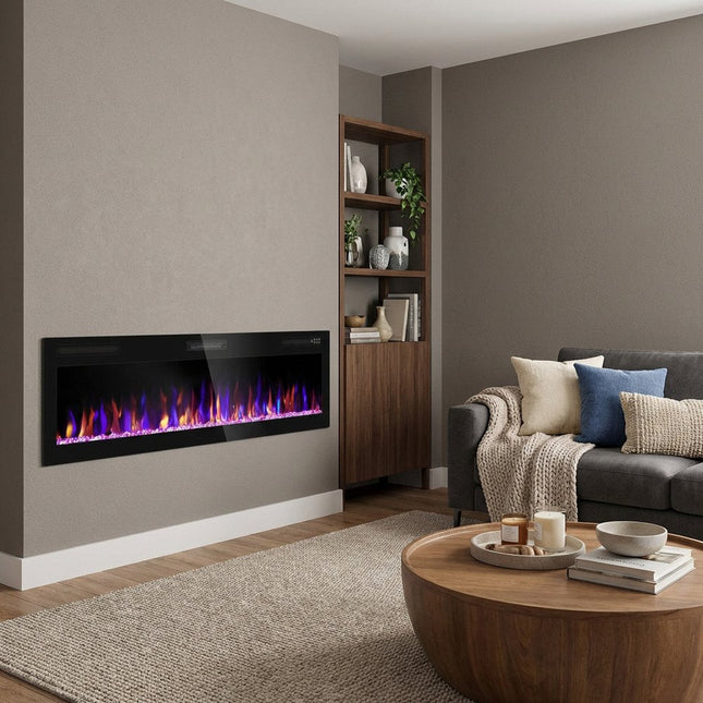 72" Black Metal Electric Fireplace HomeRoots