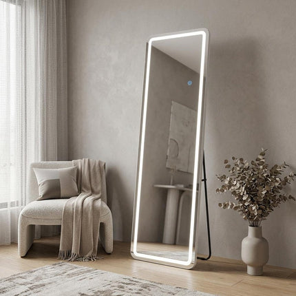 60" Silver Lighted Freestanding And Wall Mounted Framed Full Length Mirror HomeRoots