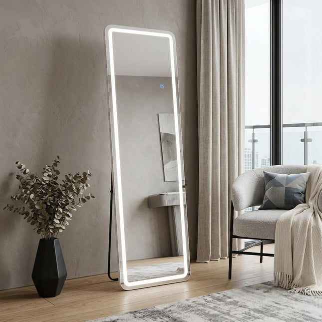 70" Silver Lighted Freestanding And Wall Mounted Framed Full Length Mirror HomeRoots