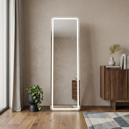 64" Silver Lighted Wall Mounted And Freestanding Framed Full Length Mirror HomeRoots