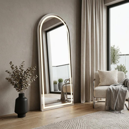 60" Arch Lighted Wall Mounted And Freestanding Frameless Full Length Mirror HomeRoots