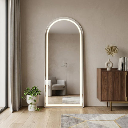70" Silver Arch Lighted Freestanding And Wall Mounted Framed Full Length Mirror HomeRoots