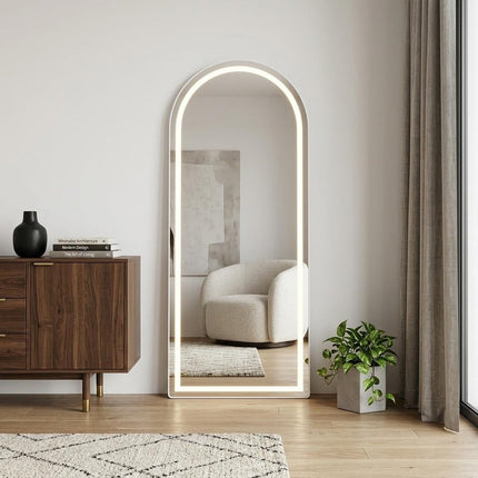 63" Silver Arch Lighted Freestanding And Wall Mounted Framed Full Length Mirror HomeRoots