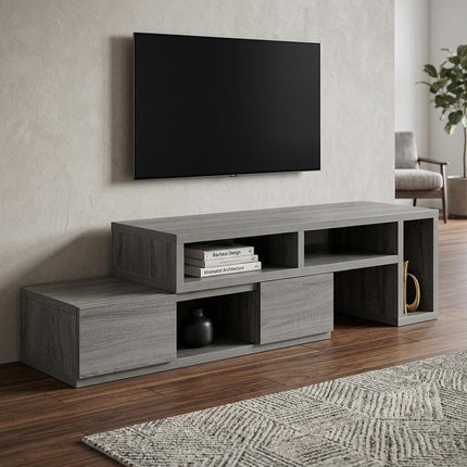 54" Gray Wood Enclosed and Open Storage TV Stand HomeRoots