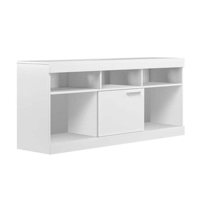 61" White Wood Enclosed and Open Storage TV Stand HomeRoots