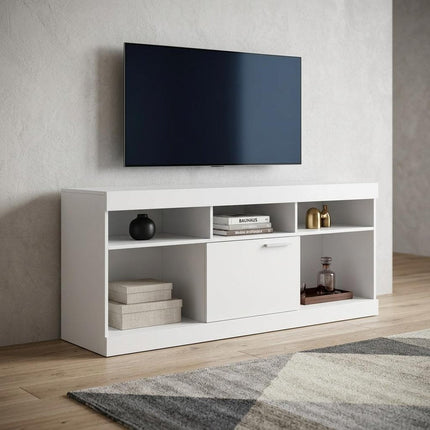 61" White Wood Enclosed and Open Storage TV Stand HomeRoots