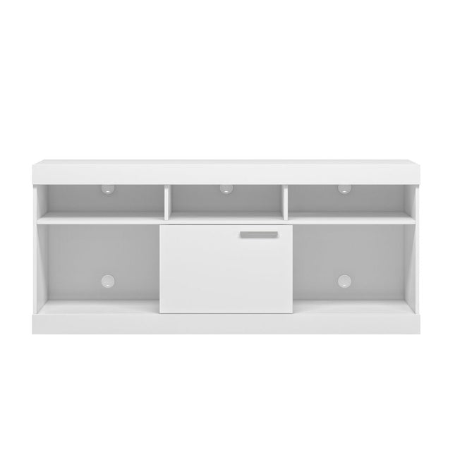 61" White Wood Enclosed and Open Storage TV Stand HomeRoots