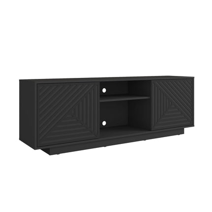 63" Black Ribbed Texture Wood Enclosed and Open Storage TV Stand HomeRoots