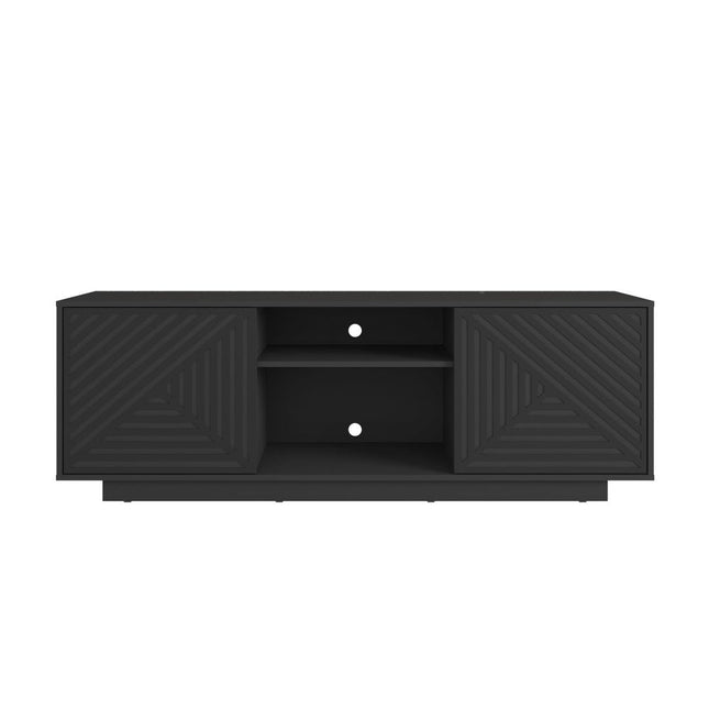 63" Black Carved Texture Wood Enclosed and Open Storage TV Stand HomeRoots