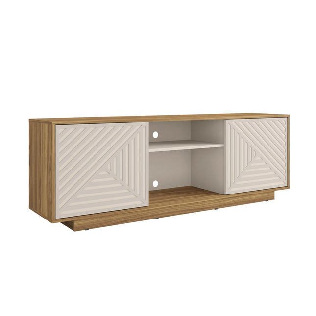 63" Oak And White Carved Texture Wood Enclosed and Open Storage TV Stand HomeRoots