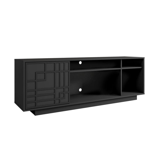 63" Black Carved Geometric Wood Enclosed and Open Storage TV Stand HomeRoots