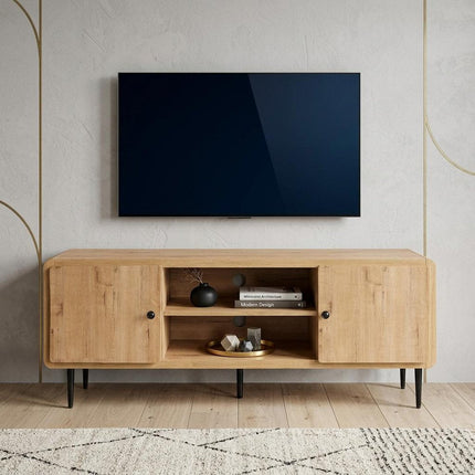 55" Natural Wood Enclosed and Open Storage TV Stand HomeRoots