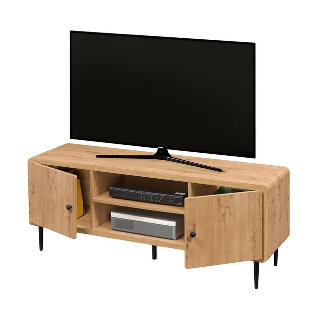 55" Natural Wood Enclosed and Open Storage TV Stand HomeRoots