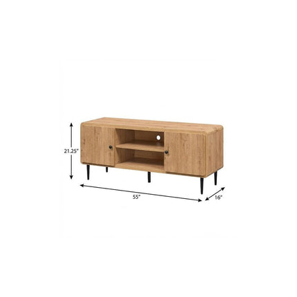 55" Oak Wood Enclosed and Open Storage TV Stand HomeRoots