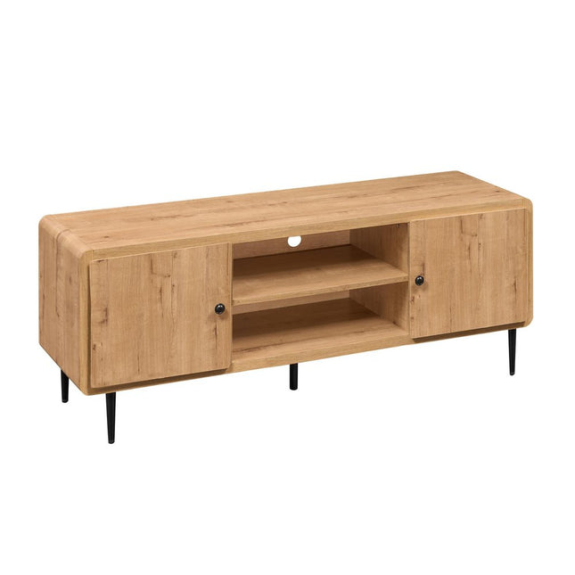 55" Natural Wood Enclosed and Open Storage TV Stand HomeRoots