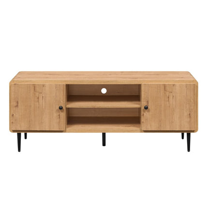 55" Natural Wood Enclosed and Open Storage TV Stand HomeRoots