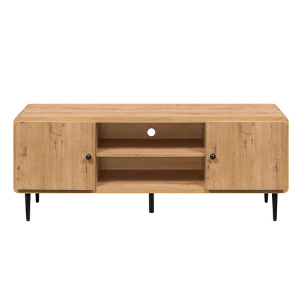 55" Oak Wood Enclosed and Open Storage TV Stand HomeRoots
