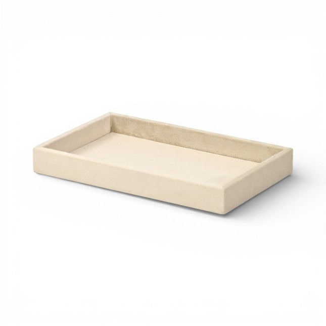 9" Cream Wood And Velvet Handmade Trinket Tray HomeRoots