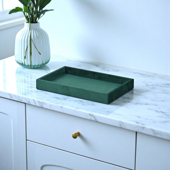 9" Green Wood And Velvet Handmade Trinket Tray HomeRoots
