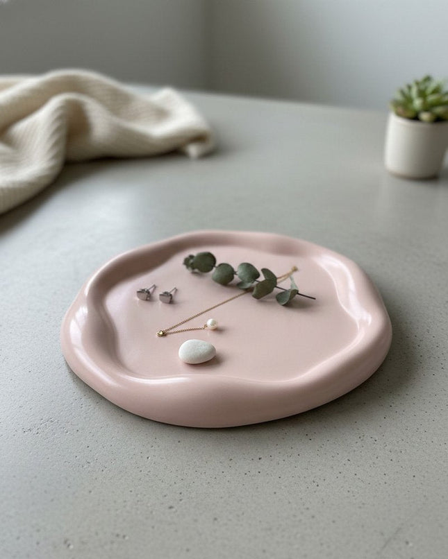 7" Pale Pink Resin Handmade Round Trinket Tray HomeRoots