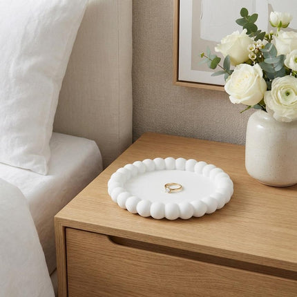6" White Resin Handmade Round Trinket Tray HomeRoots