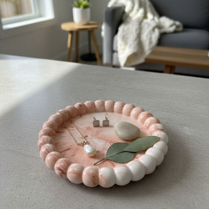 6" Pale Pink Resin Handmade Round Trinket Tray HomeRoots