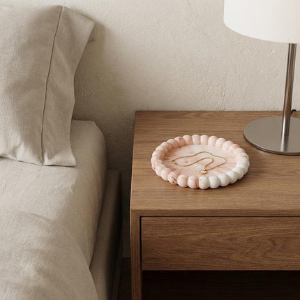 6" White Resin Handmade Round Trinket Tray HomeRoots