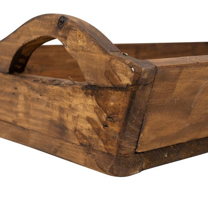 20" Brown Reclaimed Wood Handmade Serving Tray With Handles HomeRoots