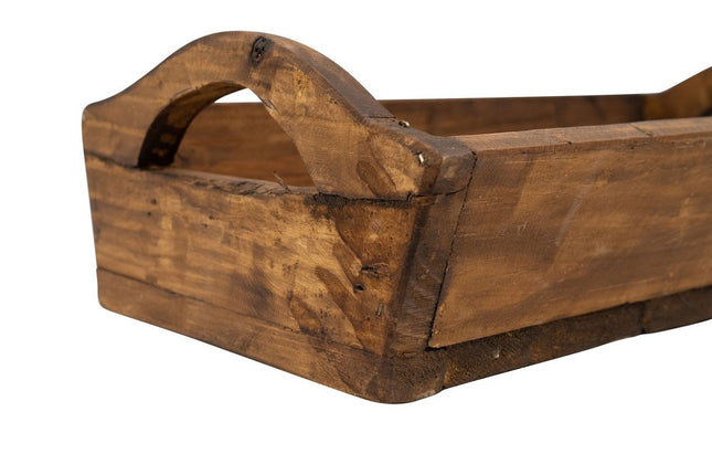 20" Brown Reclaimed Wood Handmade Serving Tray With Handles HomeRoots