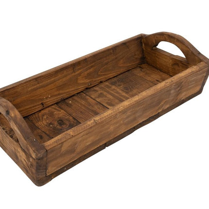 20" Brown Reclaimed Wood Handmade Serving Tray With Handles HomeRoots