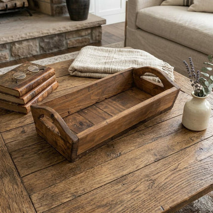 20" Brown Reclaimed Wood Handmade Serving Tray With Handles HomeRoots