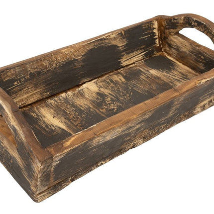20" Brown Reclaimed Wood Handmade Serving Tray With Handles HomeRoots
