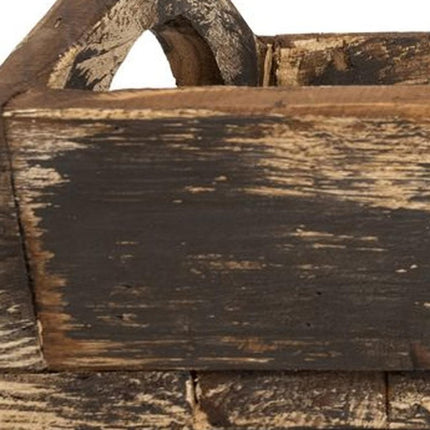 20" Brown Reclaimed Wood Handmade Serving Tray With Handles HomeRoots