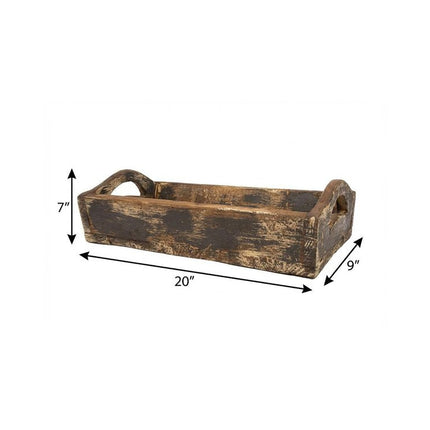 20" Brown Reclaimed Wood Handmade Serving Tray With Handles HomeRoots