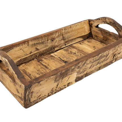 20" Brown Reclaimed Wood Handmade Serving Tray With Handles HomeRoots