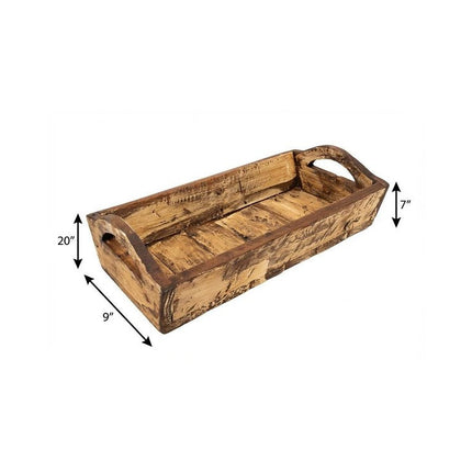20" Brown Reclaimed Wood Handmade Serving Tray With Handles HomeRoots