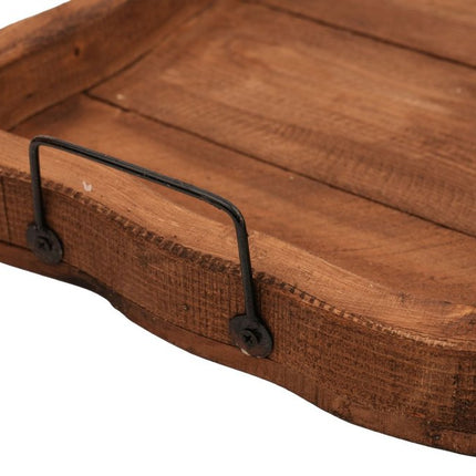 20" Brown Solid Wood Handmade Scalloped Serving Tray With Handles HomeRoots