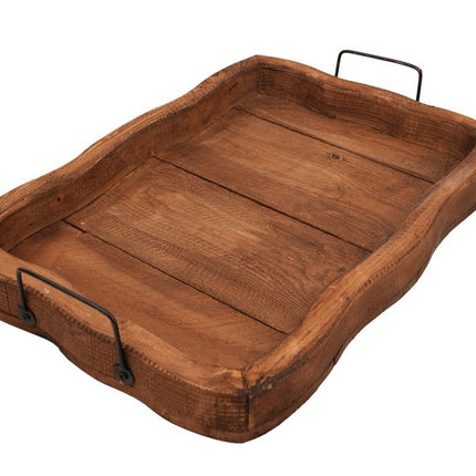 20" Brown Solid Wood Handmade Scalloped Serving Tray With Handles HomeRoots