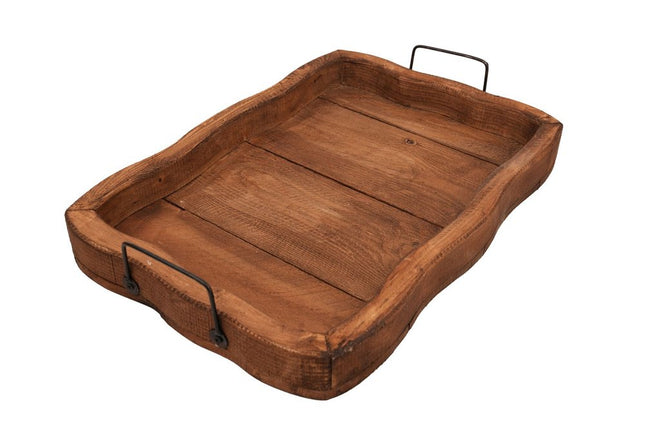 20" Brown Solid Wood Handmade Scalloped Serving Tray With Handles HomeRoots