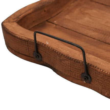 20" Brown Solid Wood Handmade Scalloped Serving Tray With Handles HomeRoots