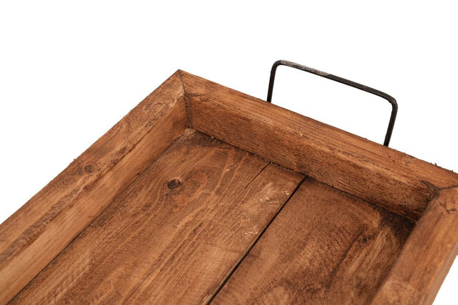 21" Natural And Turquoise Solid Wood Handmade Serving Tray With Handles HomeRoots