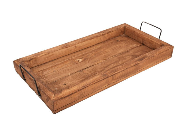21" Natural Solid Wood Handmade Serving Tray With Handles HomeRoots