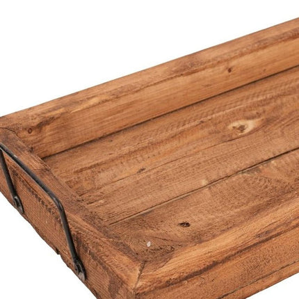 21" Natural Solid Wood Handmade Serving Tray With Handles HomeRoots