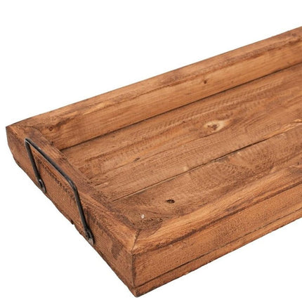 21" Natural Solid Wood Handmade Serving Tray With Handles HomeRoots