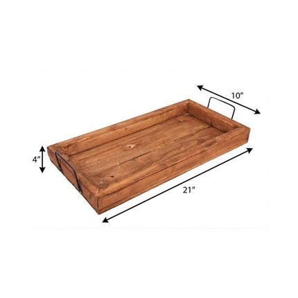 21" Natural Solid Wood Handmade Serving Tray With Handles HomeRoots